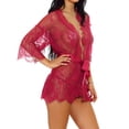 thumbnail image 4 of Mujeres Kimono Camisón Lencería de encaje Bata Sexy Malla de dormir, XXL, Rojo vino Methold XX000064-30, 4 of 7