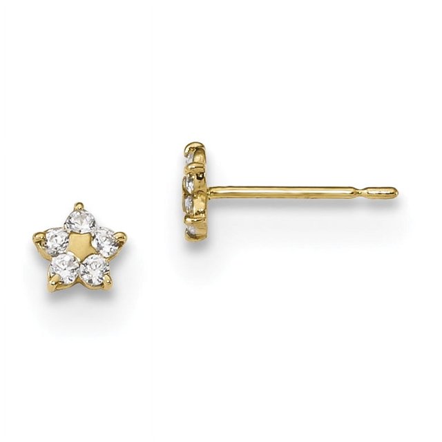 14k Yellow Gold Kids Cubic Zirconia Cz Star Stud Earrings Ball Button Celestial