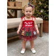 thumbnail image 4 of RUINIXCW Newborn Baby Girl My First Christmas Outfit Xmas Romper Dress Infant Girl Strap Sleeveless Smocked Patchwork Tulle Tutu Dress Headband, 4 of 10