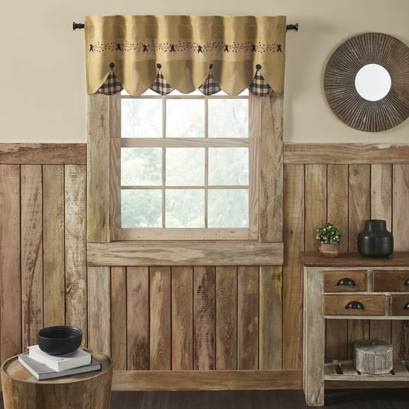 VHC Brands Pip Vinestar Scalloped Layered Valance 18x60, Window Treatment, Bedroom, Living Room, Dining Room, and Kitchen Decor, Cotton, Pip Vinestar Collection, 18x60, Natural