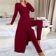 thumbnail image 5 of Pincandy Women's Solid Color Pajama Set - Crew Neck Long Sleeve Top & Pants, Casual & Comfortable for Homewear, 5 of 6