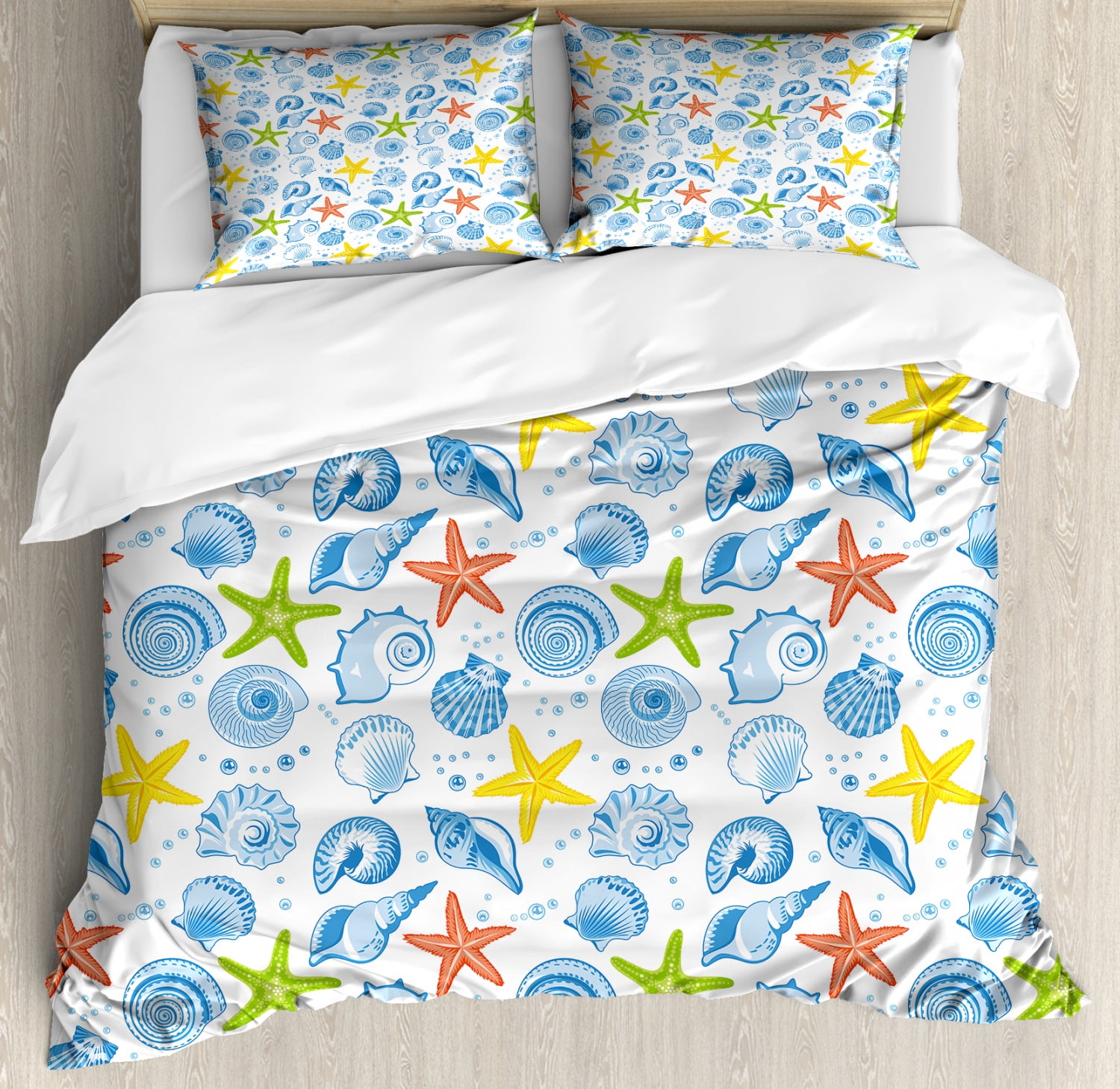 Sea Shells Duvet Cover Set, Starfishes Aqua Marine Inspirations