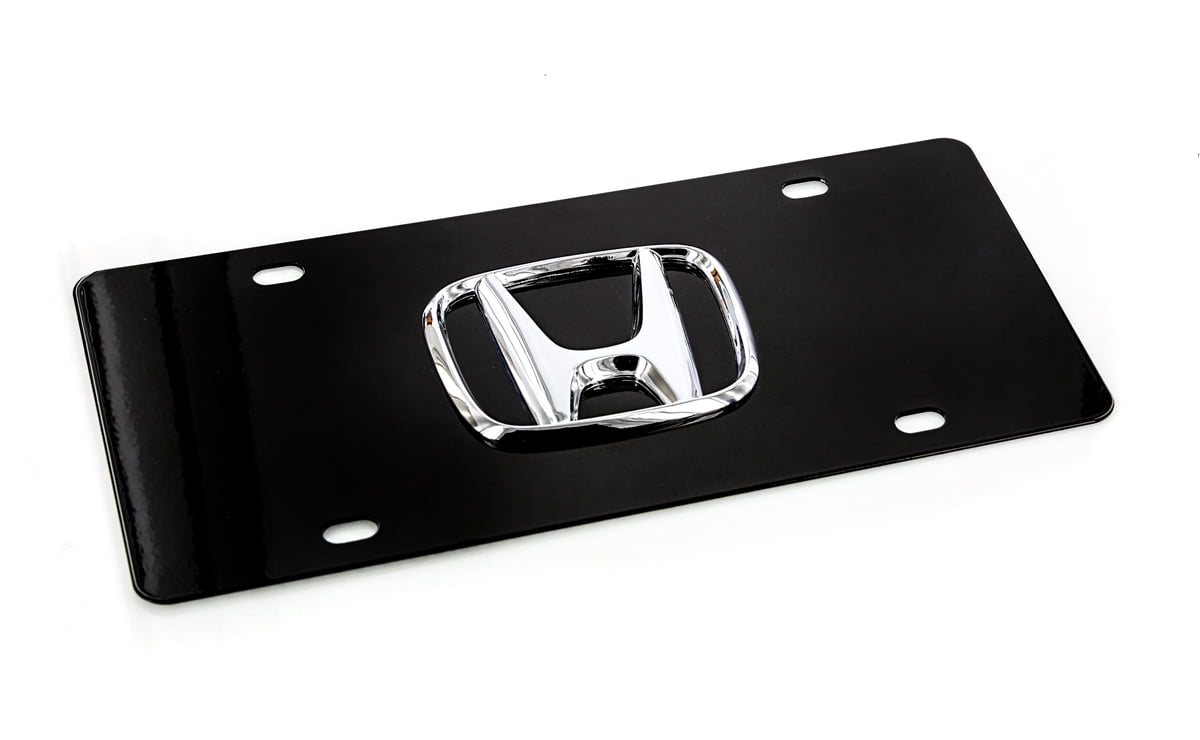 Honda logo 3D chrome plated brass emblem on Black Stainless Steel Vanity License Plate