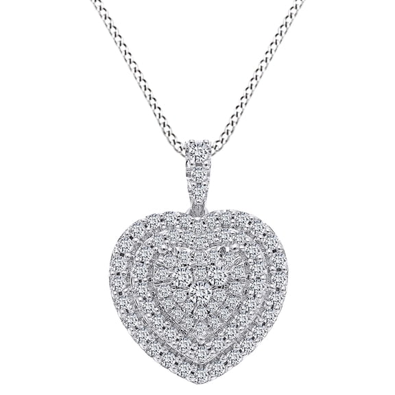 1/2 Carat Round Shape White Natural Diamond Heart Cluster Pendant Necklace 14k White Gold Over Sterling Silver With 18" Chain (I-J Color, I2-I3 Clarity, 0.50 Cttw)