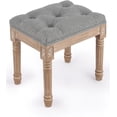 thumbnail image 2 of ZXNYH French Vintage Foot Stool with Rustic Wood Legs and Padded Seat, 18.5" High Memory Foam Upholstered Vanity Stool and Entryway Bench, Tufted Fabric Ottoman Stool for Bedroom Living Room, Gray, 2 of 8