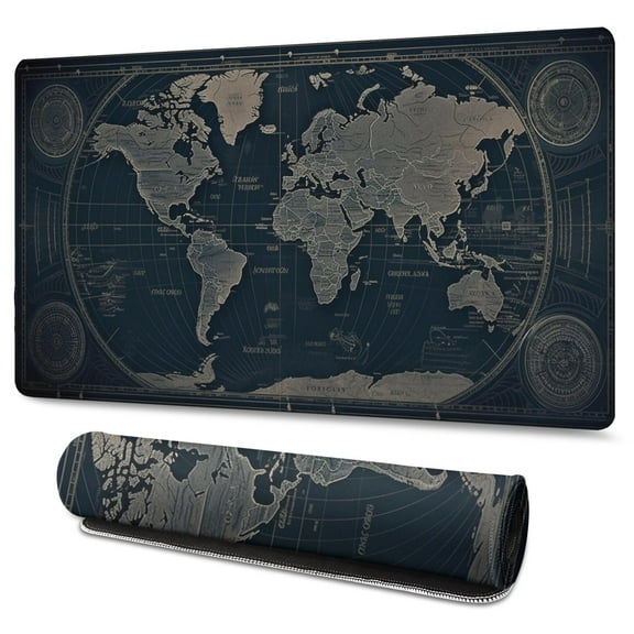 Old Chart Vintage World Map Gaming Mouse Mat, Rectangle 3XL Extra Large Mouse Pad 47.3 X 23.6 Inches Non-Slip Rubber Gaming Mouse Pad with Stitched Edges, Office Mouse Pad for Women Men Kids