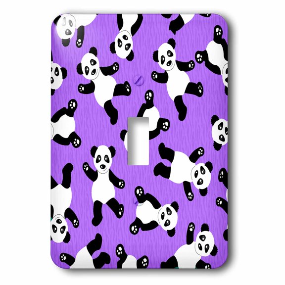 3dRose, Cute Happy Cartoon Panda Print on Purple Fur Print Background, single toggle switch
