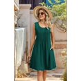 thumbnail image 5 of Loose Beach Vacation Casual Crew Neck Sleeveless Sundresses with Pockets Tank Dress Dark Green XXL, 5 of 10