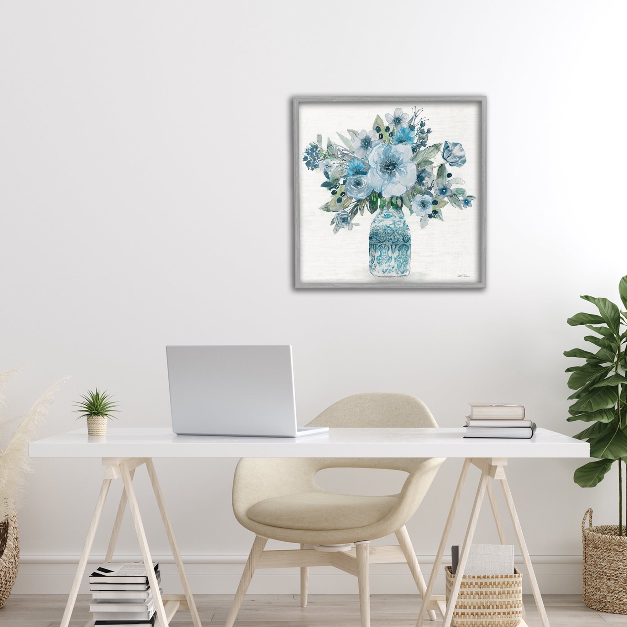 Stupell Industries Pastel Blue Botanical Bouquet Gray Framed Giclee Art, design by Carol Robinson