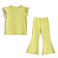 thumbnail image 7 of OGLCCG Girls 2 Piece Summer Outfits Ruffle Sleeve Crewneck T-shirt and Flare Pants Solid Color Casual Cotton Lounge Clothes 1-9 Years, 7 of 7