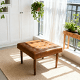 thumbnail image 5 of JERFIT Mid-Century Modern Tufted Leather Ottoman with Solid Wood Legs, Light Tan Footrest Cocktail Table for Living Room, 5 of 7
