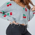 thumbnail image 4 of Pull à Manches Longues pour Femmes V Col Cerise/plaid, 4 of 6