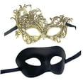 thumbnail image 2 of 2 máscaras de disfraces para mujeres y hombres, máscara cómoda para baile de graduación, máscara de Mardi Gras para festivales de vacaciones, noche, dorado y negro Salvador Vestuario de vestuario, 2 of 9