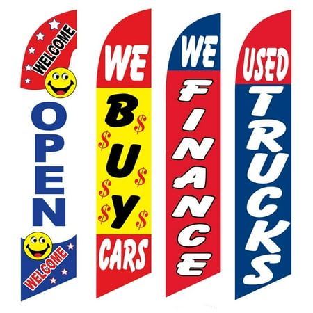 4 Advertising Swooper Flags Open We Buy Cars We Financed Used Trucks