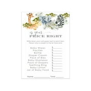 Jungle Baby Shower Guess the Price Game - Safari Theme Gender Reveal Party Supplies, Fun Guessing Activity Cards, 4x6 Inches, 25 Pack, Cardstock, Paper Clever Party