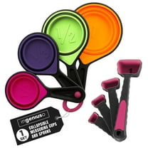 Collapsible Measuring Cups and Measuring Spoon, Portable Food Grade Silicone for Liquid & Dry Measuring, Kid Measuring Cup, Dog Food Measuring Cup