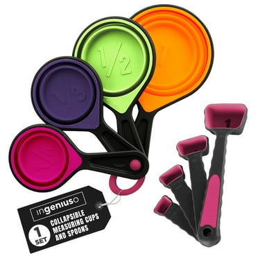 Collapsible Measuring Cups and Measuring Spoon, Portable Food Grade Silicone for Liquid & Dry Measuring, Kid Measuring Cup, Dog Food Measuring Cup