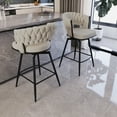 thumbnail image 3 of 26" White Linen Woven Swivel Bar Stool Set of 2 - 360° Rotating Counter Height Chairs with Back &amp; Footrest, Metal Legs for Kitchen Island, Cafe, Bar, 3 of 11