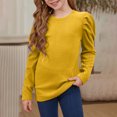 thumbnail image 2 of Hicidod Girls Puff Long Sleeve Shirts Lightweight Crew Neck Solid Color T Shirt Kids Stylish Spring Fall Tops Tee Blouse for Girl, 2 of 8