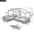 thumbnail image 5 of Bellemave House Bed Double Twin Beds, Wood L-Shape Twin Bed with 3 Storage Drawers, Montessori Bed with Roof and Fencefor Toddler Kids Girls Boys (Gray), 5 of 8