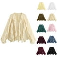 thumbnail image 2 of Samickarr Ruffle Button Down Blouses for Women Oversized V Neck Long Sleeve Tops Fall Fashion Casual Solid Color Shirts, 2 of 4