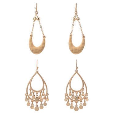 The Pioneer Woman - Women's Jewelry, Gold-tone Soft Hammered Drop Duo Earring Set