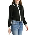 thumbnail image 5 of INSPIRE CHIC Women's Contrast Collar Long Sleeve Office Button Down Shirt XL Black, 5 of 7