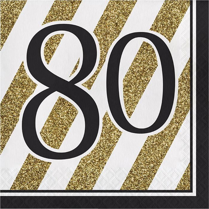 16 Count Creative Converting Black and Gold Foil Striped Napkins 
