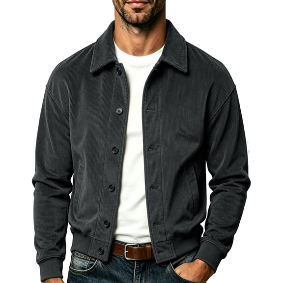YODETEY Men's Classic Button Down Corduroy Bomber Jacket, Ribbed Corduroy Lightweight Casual Outerwear for Men,Size S-3XL