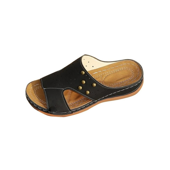 Hopeusnice Wedges Shoes for Women Soft Non-Slip Breathable Trendy Open Toe Sandals Women's Wedges Shoes Thick-Soled Platform Wedge Heel Pu Summer Shoes Moisture-Wicking Walking Shoes Black 36