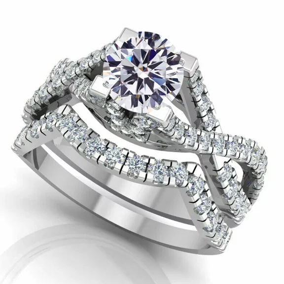 Forever Jewels 3.50Ct Round Moissanite Womens Wedding Bridal Ring Set 14K White Gold Plated
