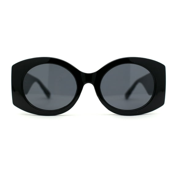 Womens Iconic Clout Mod Oval Thick Arm Plastic Sunglasses All Black