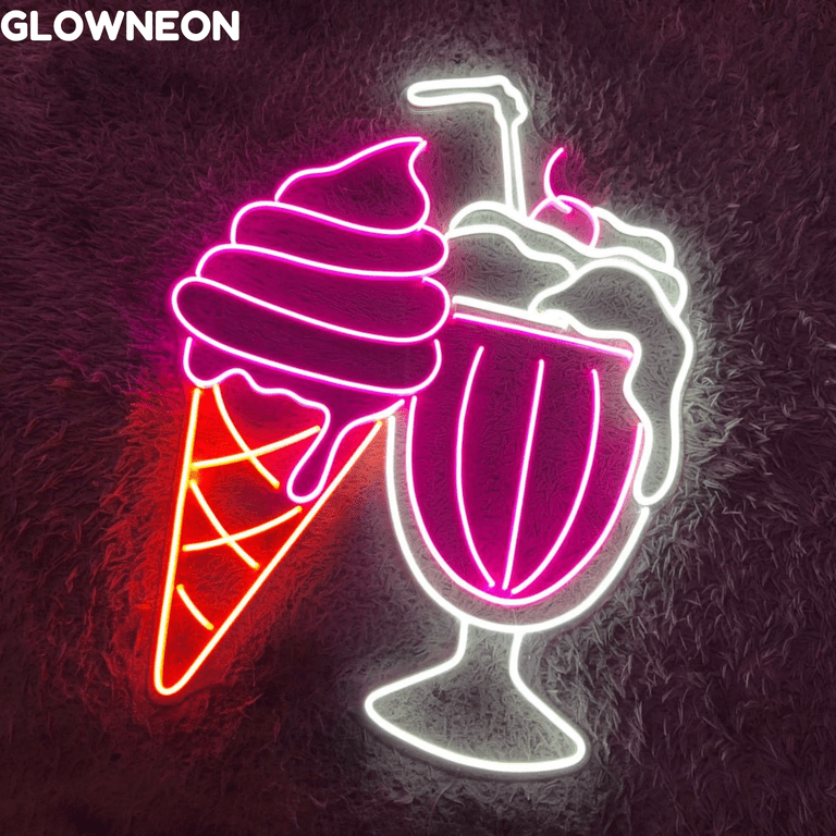 Glowneon Ice Cream & Milkshake Neon Sign, Ice Cream Milkshake Led