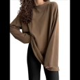 thumbnail image 2 of Camisetas de Larga con Cuello Redondo Extragrande para Mujer, Blusas Básicas de Otoño, Ropa Informal de Entrenamiento Y2K. Color Café S, 2 of 8