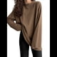 thumbnail image 2 of Camisetas de Larga con Cuello Redondo Extragrande para Mujer, Blusas Básicas de Otoño, Ropa Informal de Entrenamiento Y2K. Color Café L, 2 of 8