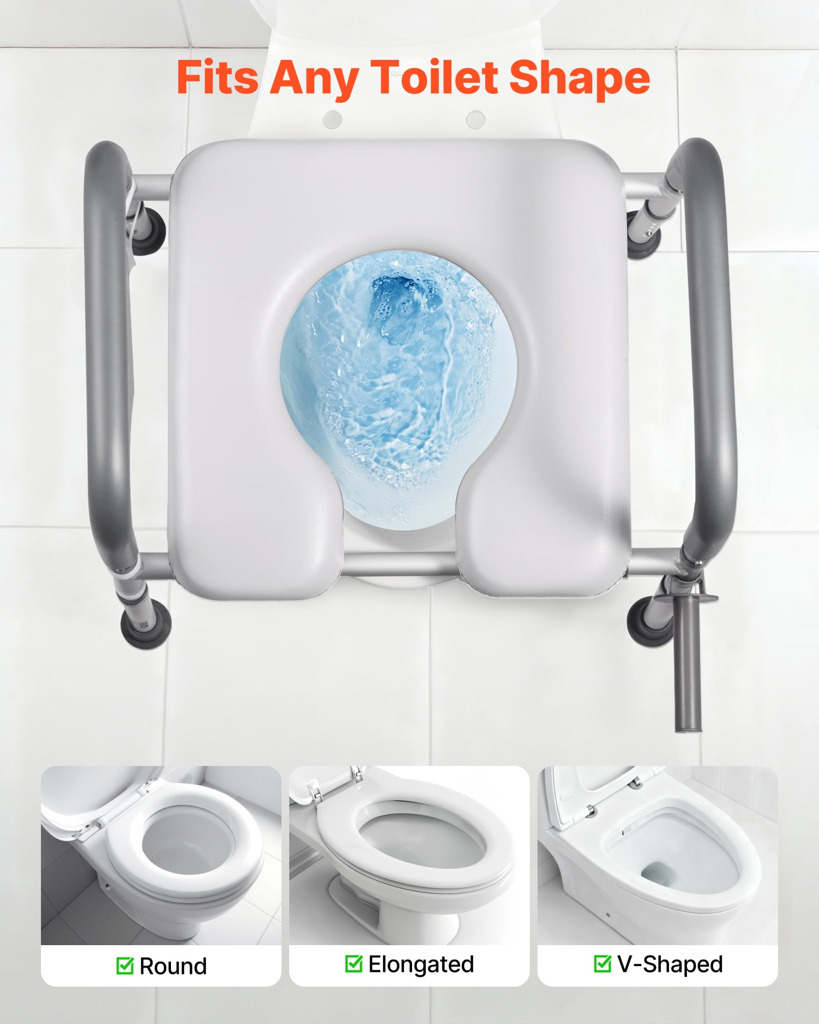 VEVOR Raised Toilet Seat with Arms, 400 lbs Load Capacity, Adjustable Height and Width, Commode Cushion Padded Elevated Toilet Seat Riser with Handles for Seniors, Elderly, Handicap, Disabled, Adults