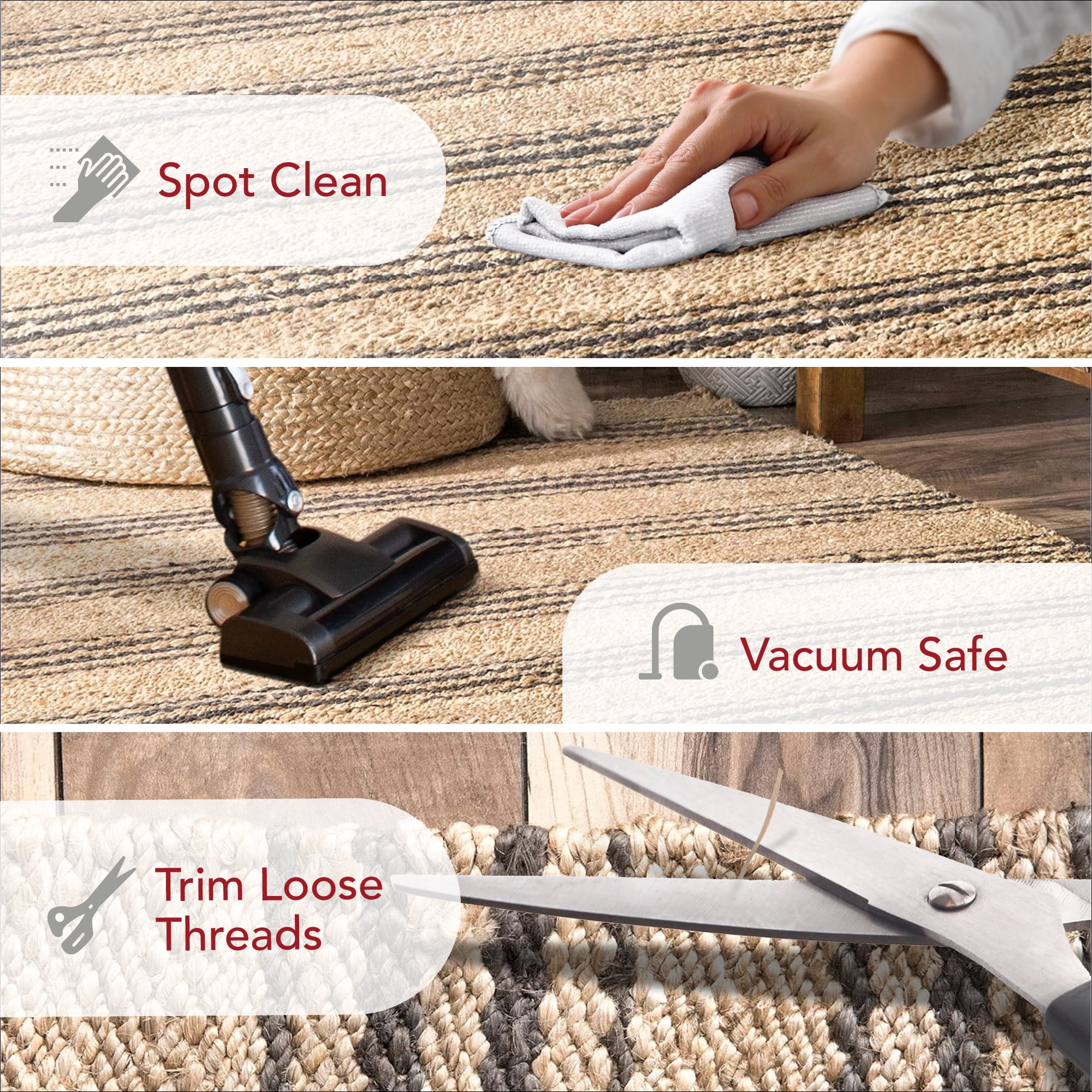 Sycamore Striped Jute Area Rug, 6' x 9', Sandy Natural