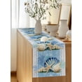thumbnail image 5 of Summer Ocean Seashell Table Runner, Blue Sea Shell Starfish Coral Linen Cotton Linen Kitchen Table Decoration Washable Dining Tabletop Runners for Home Party Decor 13x60 Inches, 5 of 9