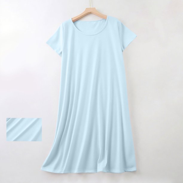 Pijama de manga corta con cuello redondo y color liso para mujer, ropa de casa, camisón corto de algodón para mujer