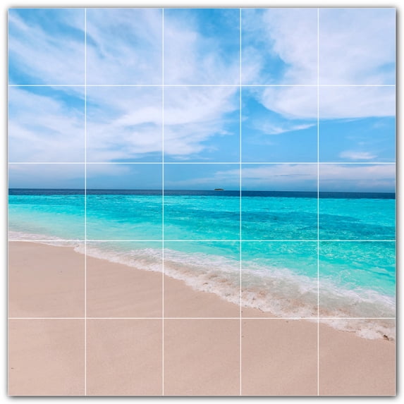 Picture-Tiles.com: Beach Ceramic Tile Wall Mural WAL500106-55S. 21.25"W x 21.25"H using (25) 4.25" x 4.25" Ceramic Tiles-Satin Finish