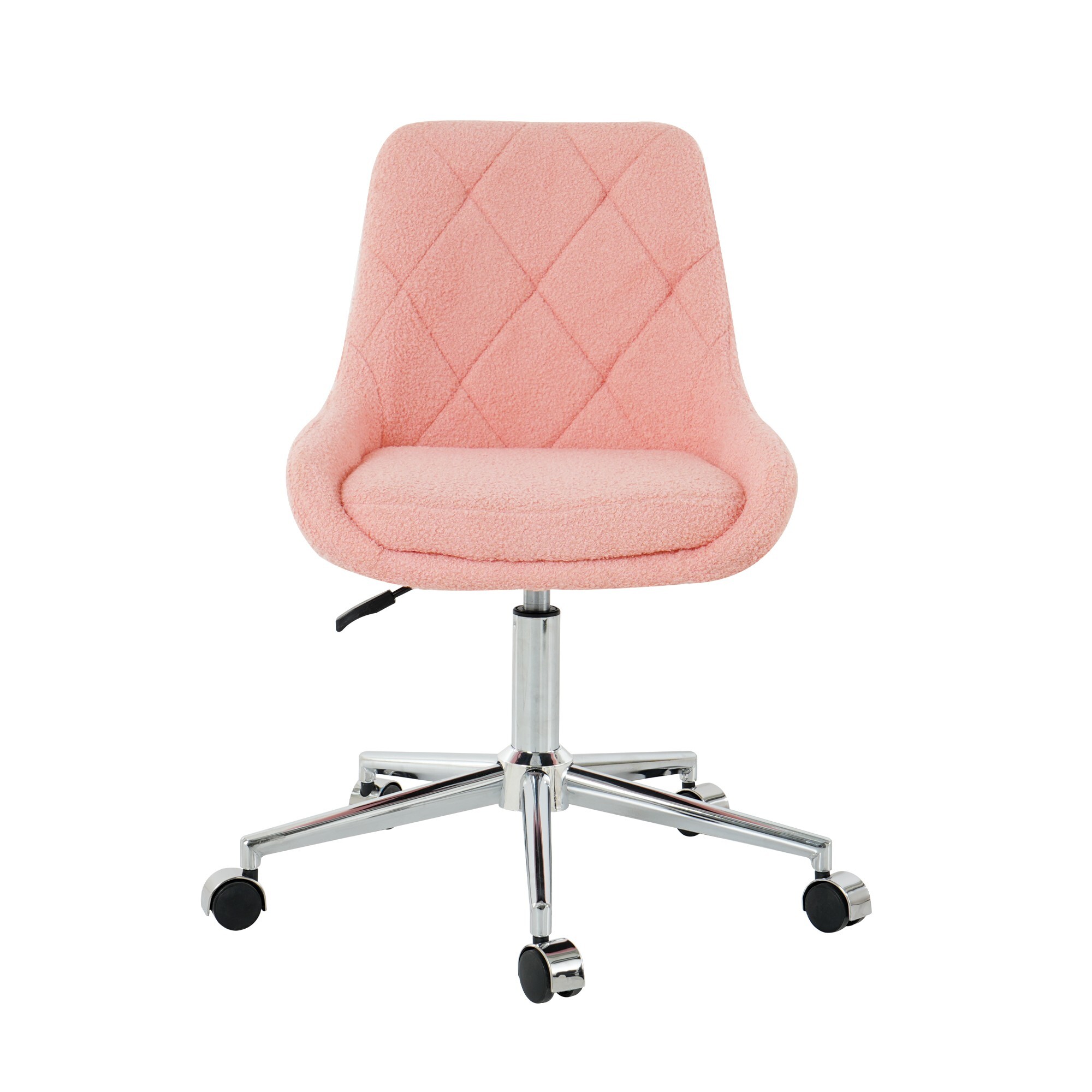 AENKYO Teddy Fabric Desk Chair, Ergonomic Swivel Computer Chair with Adjustable Height, Comfy Task Chair for Home Office, Pink