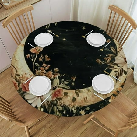 

Autua Moon Flowers Round Tablecloth Stain-Resistant Washable Polyester Fiber Outdoor Fitted 54 -58