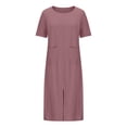 thumbnail image 3 of Lenago Summer Dresses for Women Fashion Round Neck Loose Short Sleeve Solid Mid-Calf Dress Long Dress Beach Party Dresses S-5XL, 3 of 5