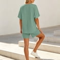 thumbnail image 5 of Ksrymi Jumpsuits for Women Dressy 2-Piece Loungewear Set: Solid Crew Neck Short Sleeve T-Shirt & Elastic Waist Drawstring Shorts with Side Pockets Rompers for Women, 5 of 8
