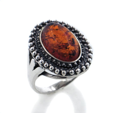 Sterling Silver Baltic Amber Oval Classic Ring 