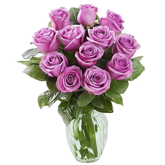 KaBloom : 12 Purple Roses With Vase | Gift for Valentine, Mother's  Day