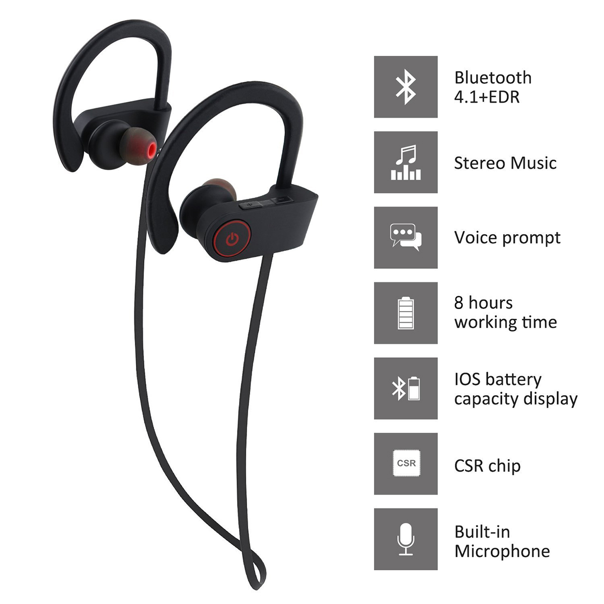 Bluetooth Headphones, Best Wireless Sports Earphones w/Mic IPX7 Waterproof HD Stereo Sweatproof in-Ear Earbuds Gym Running Workout 8 Hour Battery Noise Cancelling Headsets - image 2 of 8