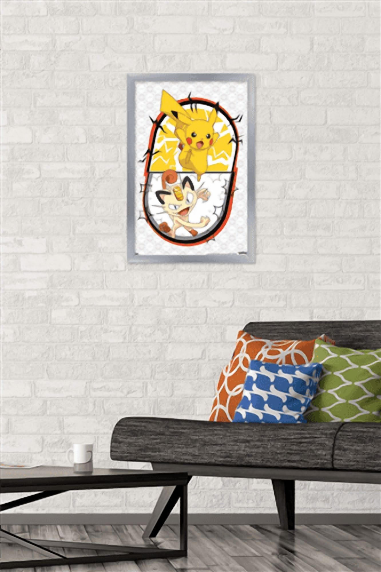 Pokemon - Pikachu Meowth Battle Wall Poster, 14.725" x 22.375" Framed
