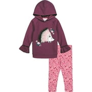 Kids Headquarters Girls Hedgehog Tulle Pullover Sweatshirt Floral Legging Set Plum 5