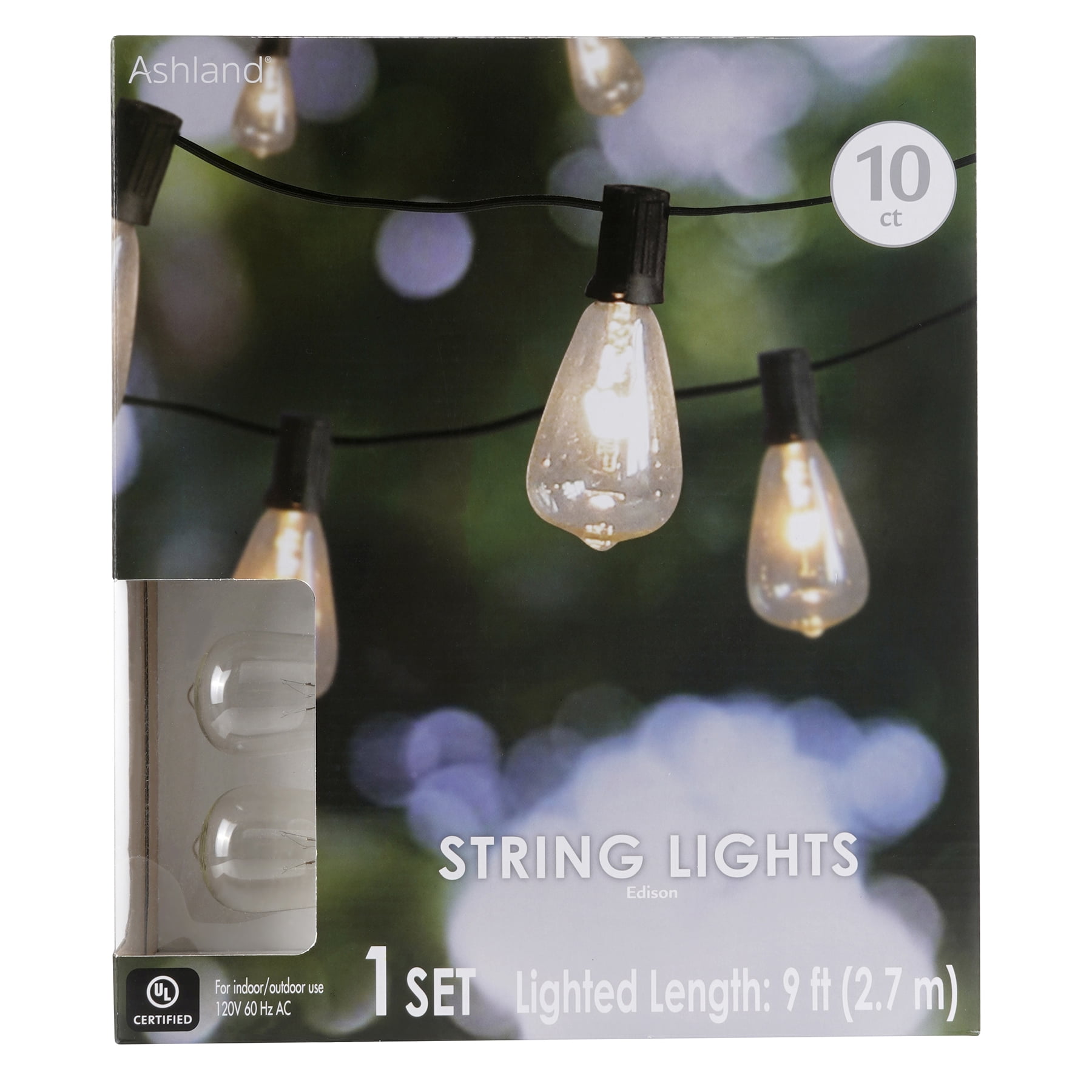 10 FT Clear Edison ST12 Bulb String Lights by Ashland - 10 Count Light Bulbs for Indoor and Outdoor Use - 1 Pack